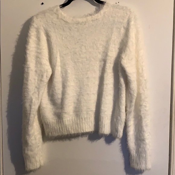 size M White fluffy button up sweater - Picture 6 of 7